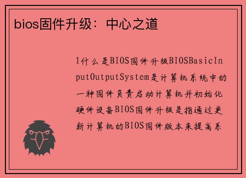 bios固件升级：中心之道
