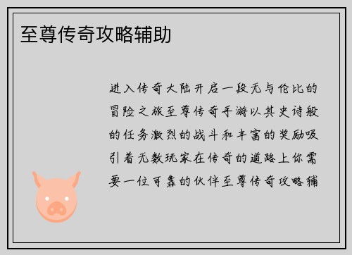 至尊传奇攻略辅助